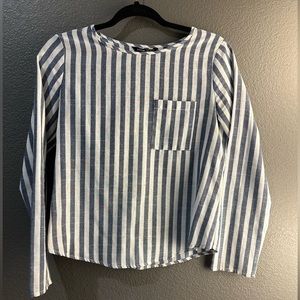 XS Linen Full Sleeves Striped Shirt with a Pocket, buttons on the back